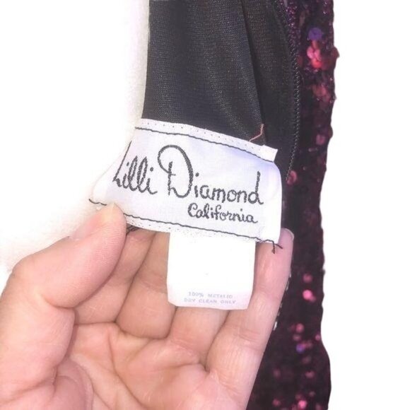 Lilli Diamond Dress Womens Vintage 70s Sequin Disco Metallic Matching Belt - Picture 5 of 14